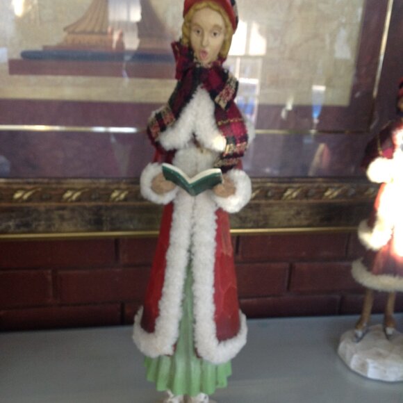 Vintage Wooden Carved Caroler Figure with Fabric Details - Picture 1 of 5